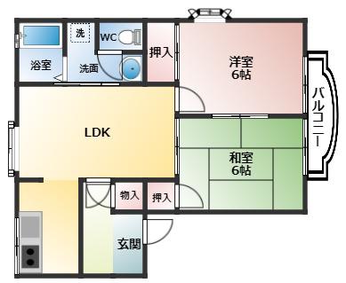 コーポラス辻元(2LDK/2階)の間取り写真
