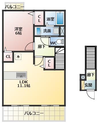 SBRスクエア(1LDK/2階)の間取り写真
