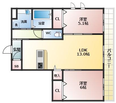 ロイヤル パレス(2LDK/3階)の間取り写真
