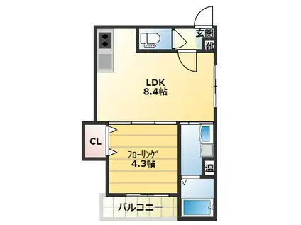 近鉄南大阪線 高見ノ里駅 徒歩4分 3階建 築6年(1LDK/3階)の間取り写真