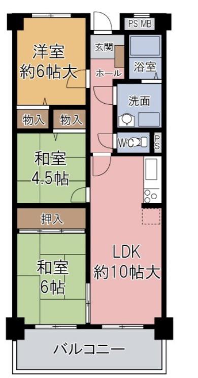 レジデンス佃(3LDK/4階)の間取り写真