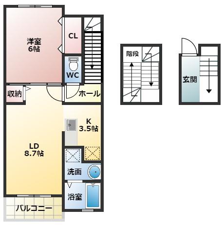 ボヌール(1LDK/3階)の間取り写真