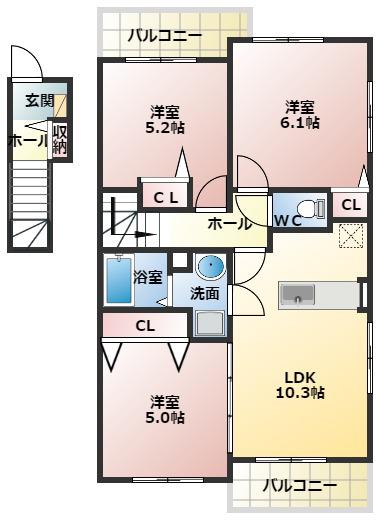 ヴェルデⅠ(3LDK/2階)の間取り写真