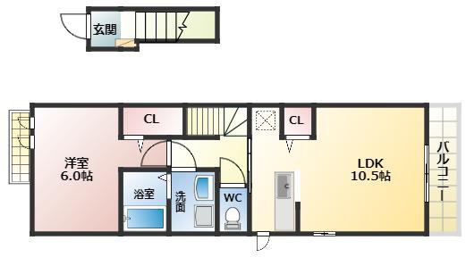 ラォーレ・山本(1LDK/2階)の間取り写真