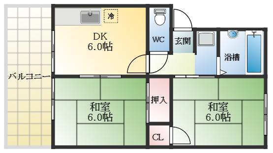 プレジールF(2DK/1階)の間取り写真