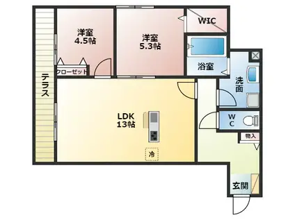 グランドール天美(2LDK/1階)の間取り写真