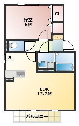 ルミエール(1LDK/2階)の間取り写真