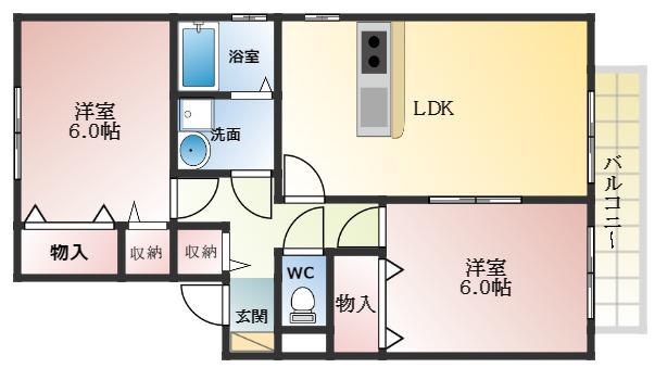 ファミール田井城(2LDK/2階)の間取り写真