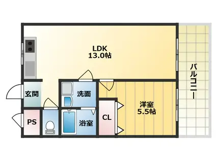 新栄プロパティー羽曳が丘(1LDK/2階)の間取り写真