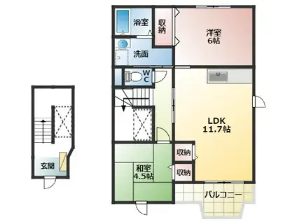 エレガンツァアロッジオ2(2LDK/2階)の間取り写真