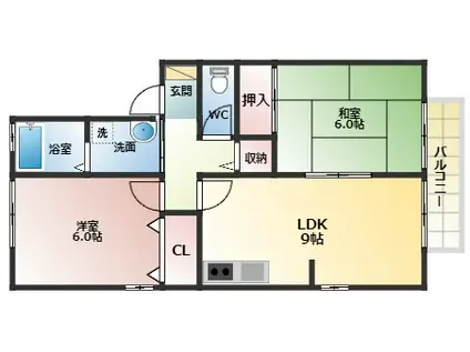 エクセルコーポ陵南B(2LDK/2階)の間取り写真