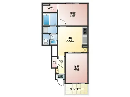 サンメゾン広瀬(2DK/1階)の間取り写真