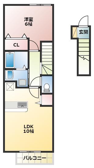 レオンK・S2(1LDK/2階)の間取り写真