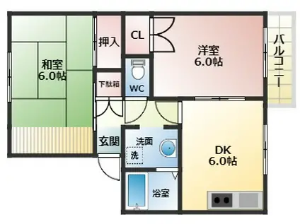 ドミール島泉(2DK/2階)の間取り写真