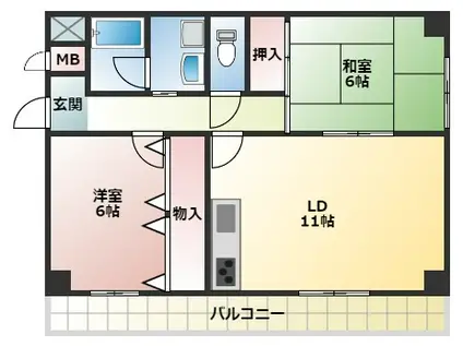 エスポワール恵我之荘(2LDK/2階)の間取り写真