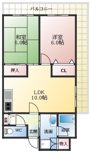 マンションリベラル(2LDK/4階)の間取り写真
