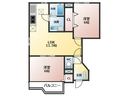 エトワール(2LDK/1階)の間取り写真