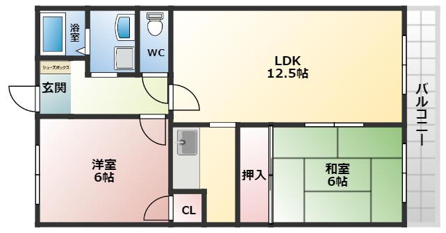 ウイングヒルズ羽曳野(2LDK/3階)の間取り写真