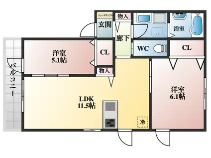 レフィナード(2LDK/1階)の間取り写真