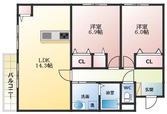 LA MAISON BLANCHE(2LDK/2階)の間取り写真