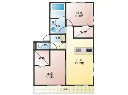 プラムツリー イースト(2LDK/2階)の間取り写真