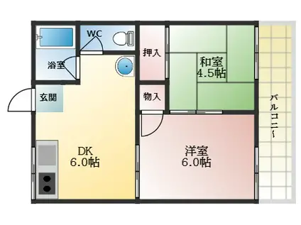 ヒカリハイツ(2DK/2階)の間取り写真