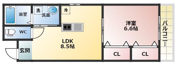 KUKULU EXE 古市(1LDK/1階)の間取り写真