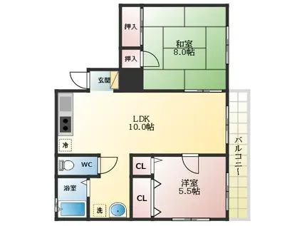 AKINAハイツⅡ(2LDK/2階)の間取り写真