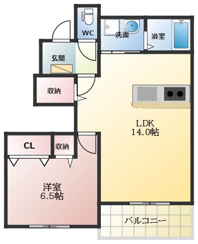 ノーブルC(1LDK/1階)の間取り写真