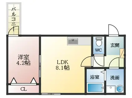 BADGE島泉(1LDK/3階)の間取り写真