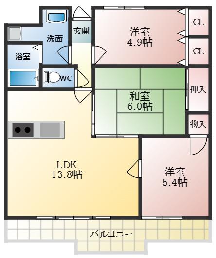 ハウス謙吉(3LDK/4階)の間取り写真
