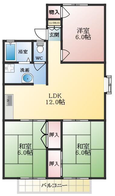ファミールパルB棟(3LDK/2階)の間取り写真