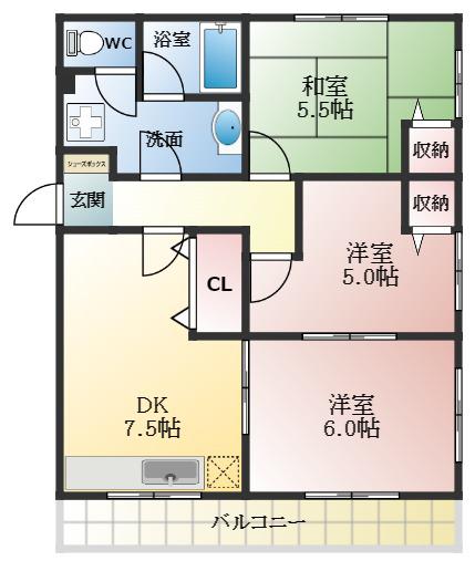青葉丘マンション(3DK/2階)の間取り写真