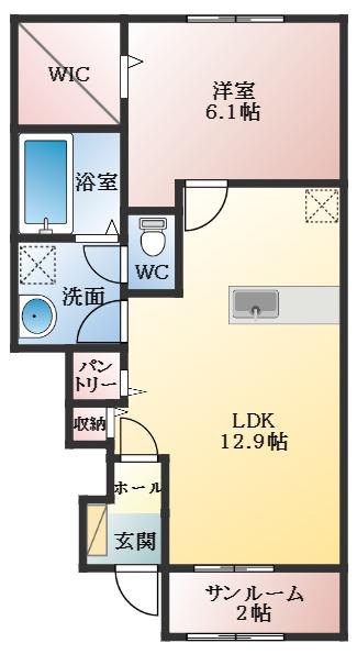 カーサ フォンターナ(1LDK/1階)の間取り写真