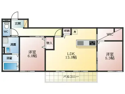 SUNSUNあおばおか(2LDK/2階)の間取り写真