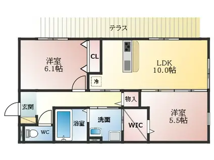 SUNSUNあおばおか(2LDK/1階)の間取り写真