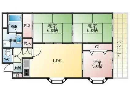 千代田司マンション(3LDK/1階)の間取り写真