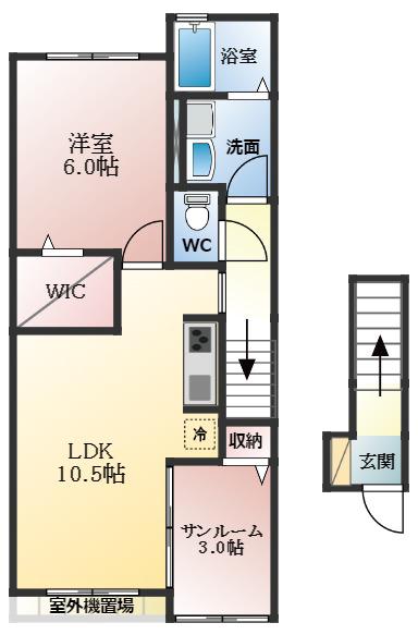プラシード(1LDK/2階)の間取り写真
