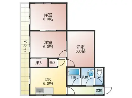 第二岡本ハイツ(3DK/2階)の間取り写真