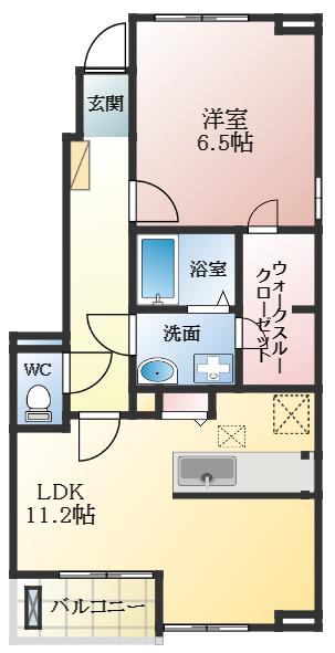 パークサイド東新町S棟(1LDK/1階)の間取り写真