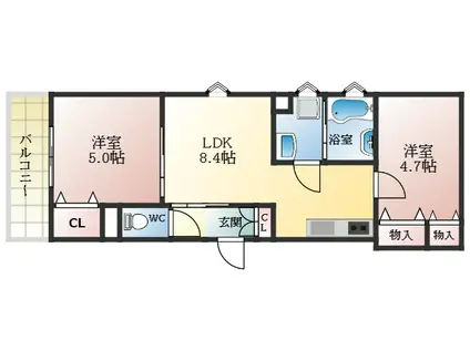 クリエオーレ南新町(2LDK/1階)の間取り写真