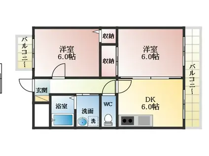 ラ・メール白鳥(2DK/4階)の間取り写真
