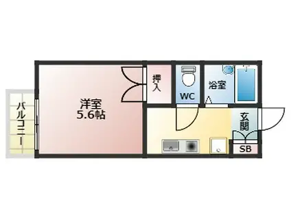 セジュールF(1K/2階)の間取り写真