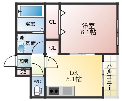 ステラウッド野中Ⅰ(1DK/2階)の間取り写真