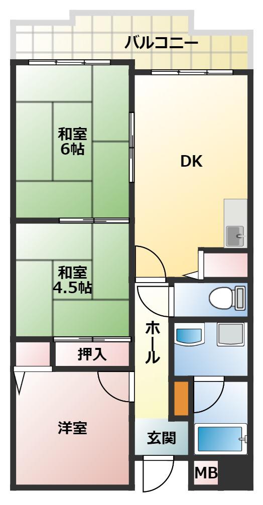 バルカン富田林(3LDK/8階)の間取り写真