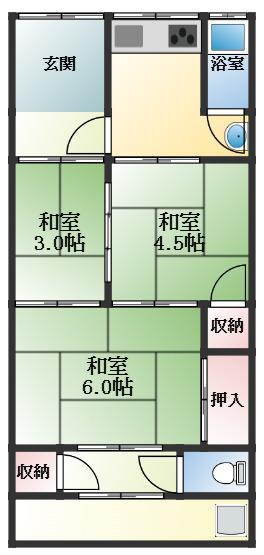 近鉄大阪線 河内国分駅 徒歩7分 1階建 築54年(3DK)の間取り写真