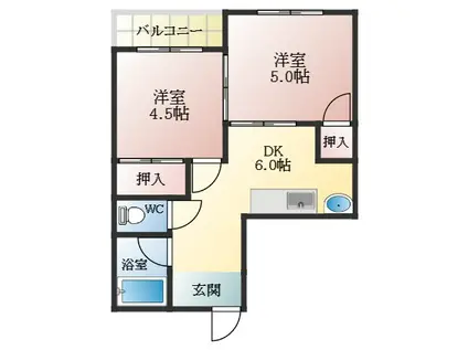 パル恵我之荘(1LDK/4階)の間取り写真