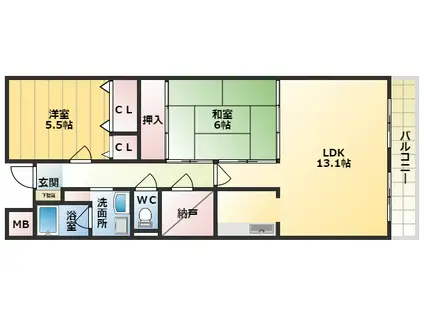 エクセレント(2LDK/1階)の間取り写真
