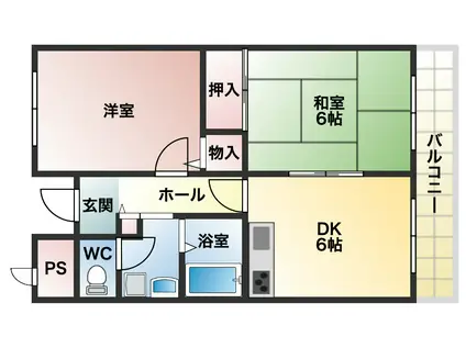 オーク国分(2DK/4階)の間取り写真
