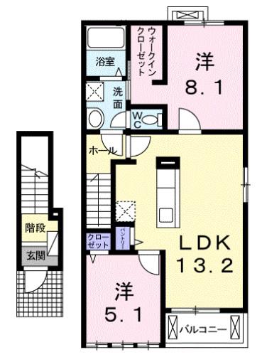 エテルノ ソーレ(2LDK/2階)の間取り写真